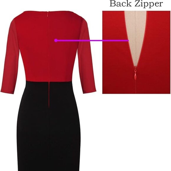 Business Woman Dress Red Black Office Formal Cross Bodycon Stretch XL 14 16 18 - Picture 9 of 11